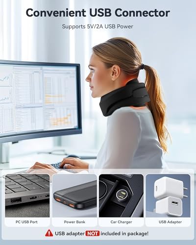 Heated Cervical Collar, Neck Brace with Heating Pad - Black Large Size Neck Height 3.0-3.3 Inch Neck Circumference 12.6-15.8 Inch