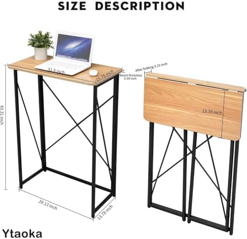Ytaoka Folding Laptop Computer Desk, Standing Desk, 31in Small Desk for Sitting or Standing, No Need to Assembly, Suitable for Home, Office, Writing (Wood Board Color)