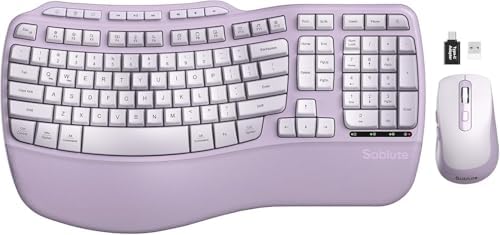Purple MA31 Ergonomic Wireless Keyboard and Mouse Combo, Full Size Wave Key
