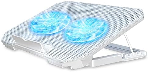 LIENS Laptop Cooling Pad with Adjustable Height Two 5.1 Inches Fan 2 USB Ports Suitable for 12"-15.6" Laptops（White）
