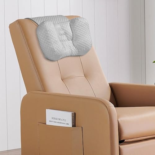 MABOZOO Neck Pillows for Recliners with Pocket,Headrest Cushion for Neck Pain Relief and Cervical Support,Recliner Head Pillow for Side Sleeping at Home, Office or Traveling (Grey & White)