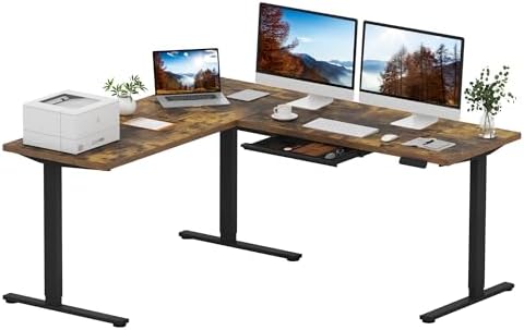 SANODESK 71x63 Electric L-Shaped Corner Standing Desk with Drawer