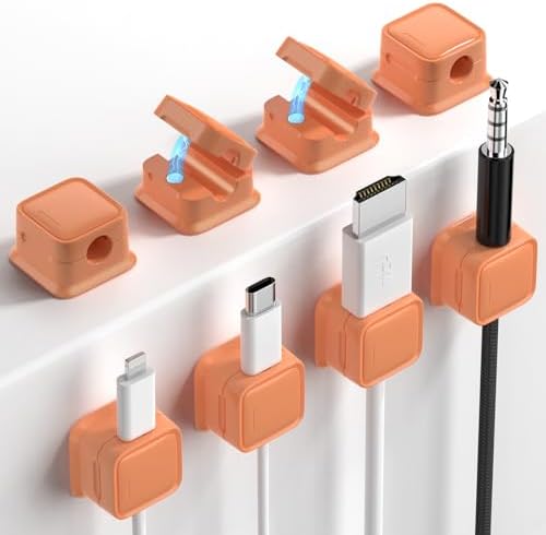 8 Pack Cord Organizer, Magnetic Cable Clips, Under Desk Management, Orange