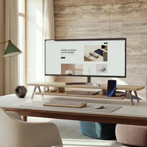 Fenge Dual Monitor Stand Riser, Wooden Desk Shelf with 2-Tier Storage