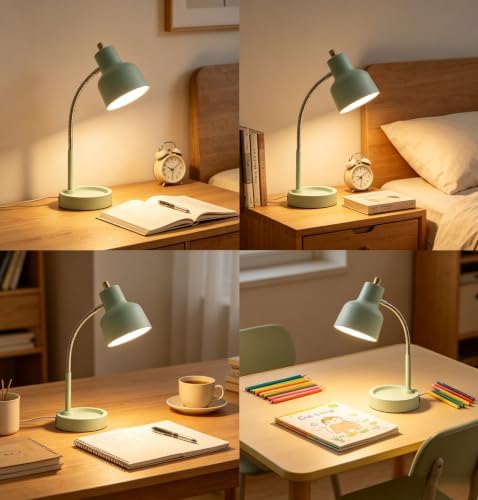 17 Inch Adjustable Flexible LED Desk Lamp with Catch-All Base & AC Outlet, Task Lamp,Green