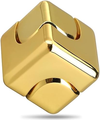 Dilabnba Metal Cube Fidget Spinner Toy for Kids Adults, Gold Cube Fidget Block Figner Spinner Focus 2 in 1 Spinning for Boys 3-12, Mini Gadget Easter Basket Stuff Desk Relaxing EDC Toy