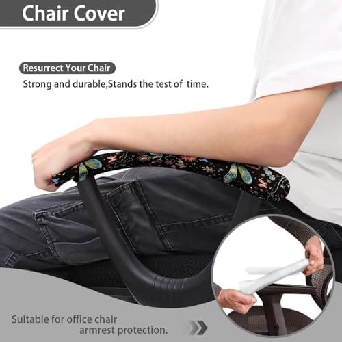 Flowers Dragonfly Printed Office Chair Armrest Covers Set of 2, Stretchy Soft Office Chair Arms Rest Covers Removable Washable Arms Protector Covers for Office Computer Chair