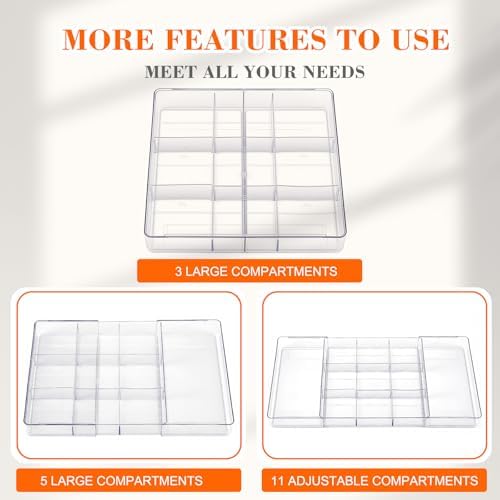 Briwooody 1 Pcs Expandable Drawer Organizer, Clear, 11 Compartments
