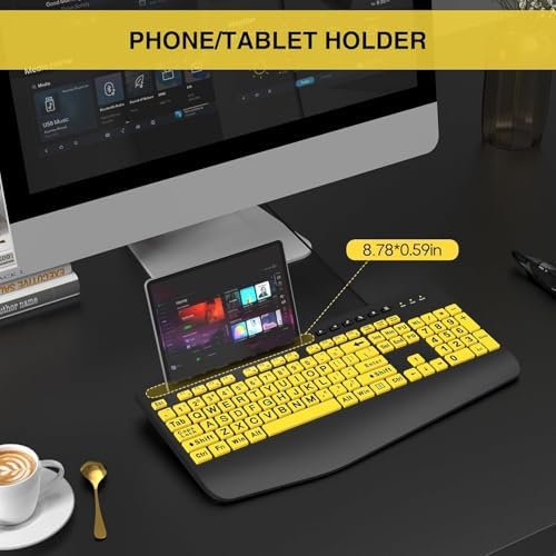SABLUTE Large Print Computer Keyboard, Wired with Wrist Rest(Yellow+Black)