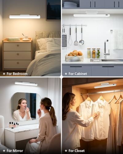 WILLED 3W Magnetic Light Bar, Eye-Friendly Makeup Lighting, 2000mah Vanity Lights for Mirror with Battery Display, Button Control Rechargeable Light Bar for Cabinet, Closet, Bathroom and Desk