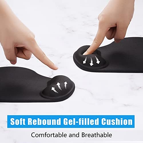 Hsurbtra Ergonomic Mouse Pad with Wrist Rest Support, Gel Mouse Pads with Non-Slip PU Base, Pain Relief Memory Foam Computer Mat, Cute Office Supplies Desk Decro Accessories, Jet Black