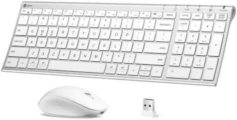 iClever DK05 Bluetooth Wireless Keyboard and Mouse Combo, Silver White