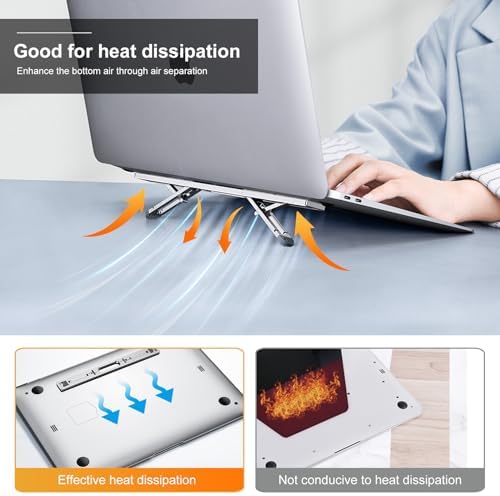 Aluminum Laptop Riser, 4 Adjustable Heights, Foldable for Desk