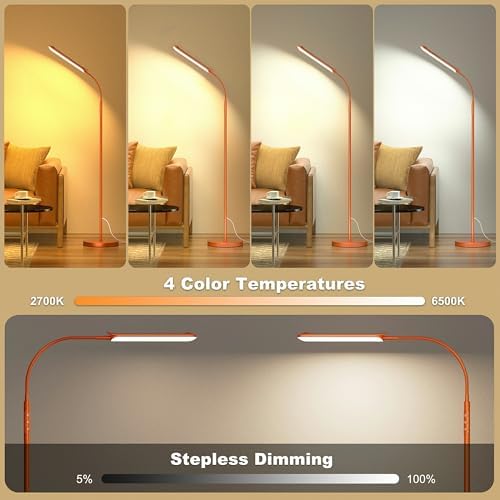 Yikuneng Dimmable LED Floor Lamp, Super Bright Reading Lamps Floor Standing lamp with Remote & Touch Control, Orange