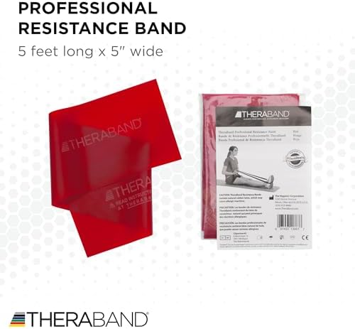 THERABAND Professional Resistance Band, Red Level 2 Medium, 5 ft Exercise