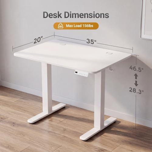Claiks Electric Small Standing Desk, 35x20 Inch, White