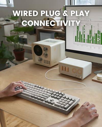 Perixx PERIBOARD-108M, Wired Mechanical Full-Size USB Keyboard - Brown Tactile Switch - Classic Retro Gray/White Color - US English