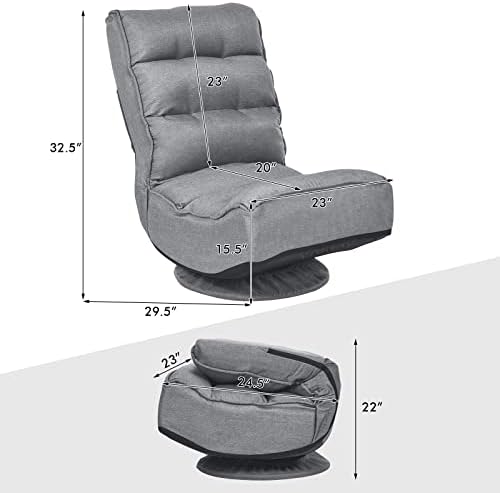 COSTWAY Folding Floor Chair, Adjustable 5-Position Swivel Gaming Chair
