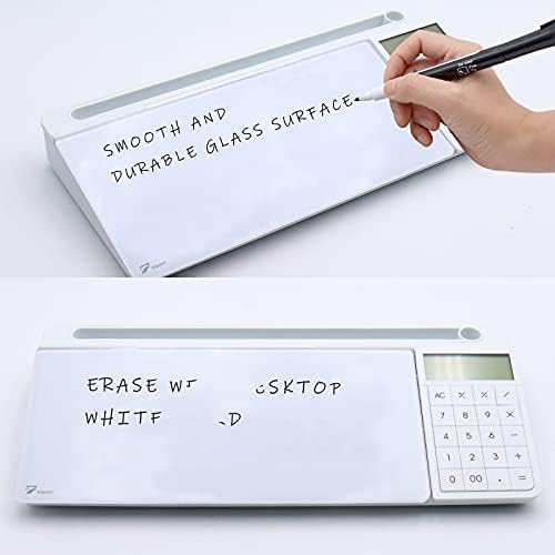 TOWON Glass Desk Whiteboard with Calculator 18x6 in, Desk Organizer, White