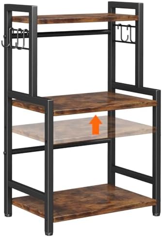 Kitchen Countertop Organizer,3 Tier Large Spice Rack Organizer with Adjustable Shelf and 5 Hooks,Wooden Counter Organizer,Space Saving Countertop Shelf Microwave Stand for Kitchen,Bathroom,Coffee Bar