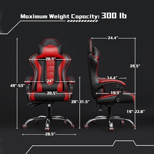 Yaheetech Gaming Chair with Massage Lumbar Pillow High Back Reclining Red