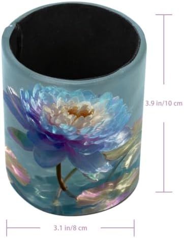 Leather Pen Holder for Desk, Water Lily Pencil Cup Pen Organizer Makeup Brush Holder for Office Home Kids Countertop Desk Accessory Storage