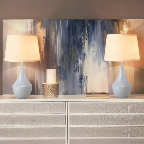 Blue Gold Table Lamps Set of 2, 19.3" Modern Bedside Table Lamp for Bedroom Nightstand, Cute Table Lamps for Living Room, Office Desk, End of Table