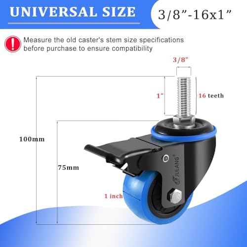 2 inch Stem Caster Wheels, 3/8" Threaded Stem Casters Set of 4