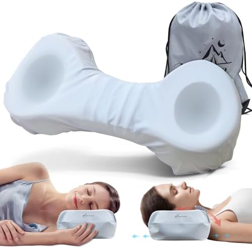 Cervical Neck Pillows for Tension Muscle Relief, Neck Roll Pillow for Side Sleepers, Camping & Travel Neck Support Memory Foam Pillow, Cervical Traction Device with Storage Bag