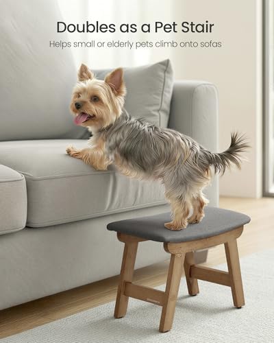 SONGMICS Foot Stool Ottoman, Padded Foot Rest Under Desk, Solid Wood Frame