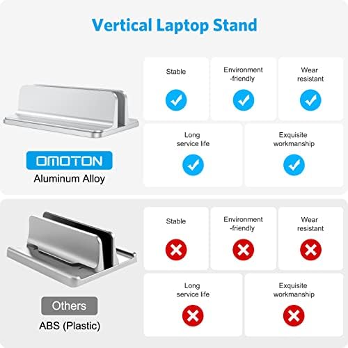 OMOTON Vertical Laptop Stand Holder, Adjustable Dock for MacBook, Silver