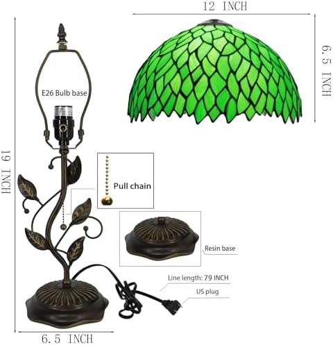 Tiffany Table Lamp Stained Glass Bedside Reading Light W12H19 inch