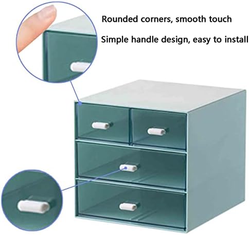 Desk Organizer with Drawer, Office Organizer with 4 Drawers, Desk Storage Box for, Desktop, Dressing table, Office, School, Home, Plastic Box and 4 Acrylic Drawers(Blue)