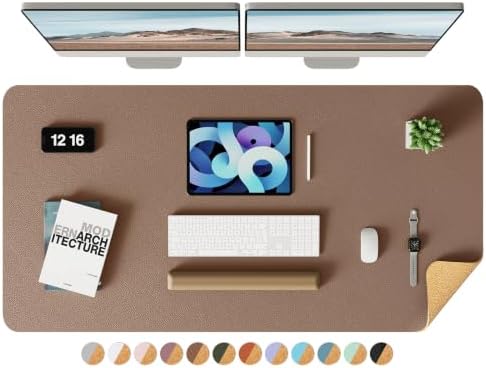 YSAGi Double-Sided Desk Pad, Leather Desk Mat, Eco Cork Desk Pad Protector,Large Mouse Pad,Waterproof Desk Blotter for Office/Home (Coffee+Cork, 47.2" x 23.6")