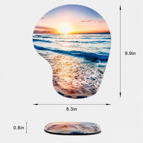 Mouse Pad with Wrist Support, Ergonomic Mouse Pads with Memory Foam Wrist Rest, Easy Typing Pain Relief, Comfortable Home Office Computer Wrist Support Pads for Working Studying Gaming, Beach
