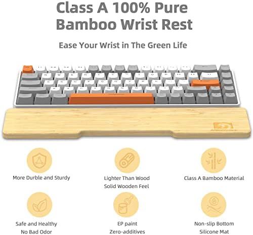 Bamboo Keyboard Wrist Rest for Computer Keyboard, Ergonomic Mechanical Keyboard Wrist Rest, Hard Wrist Rest for Pain Relief, Anti-Slip Keyboard Rest Pad for Laptop/PC Gaming/Mac (68-Key)