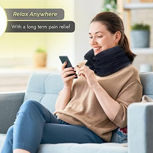 Cervical Neck Traction Device & Posture Corrector for Women and Men, Inflatable Neck Stretcher Brace for Decompression, Adjustable Upper Back Brace & Elastic Support (Carbon Black)