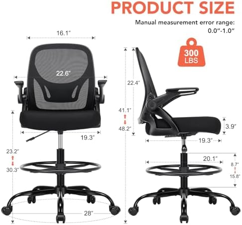 Drafting Chair, Tall Office Chair for Standing Desk, Black, 2 PK
