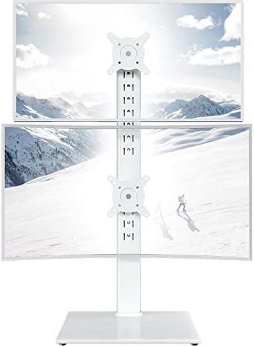 Hemudu Dual Monitor Stand - Vertical Stack Screen Free-Standing Monitor Riser Fits Two 13 to 34 Inch Screen with Swivel, Tilt, Height Adjustable, Holds One (1) Screen up to 44Lbs HT05W-002 White