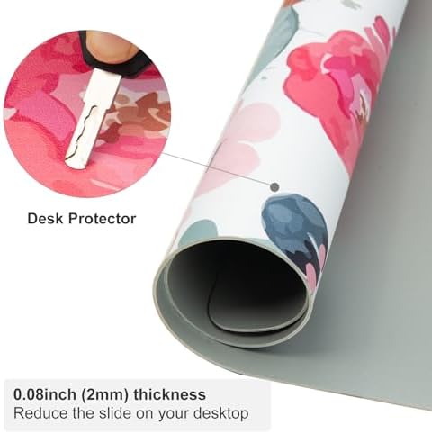 QIYI PU Leather Large Mouse Pad, Waterproof Desk Mat, 31.5" x 15.7", Peony