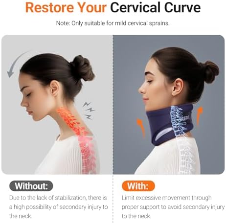 Ergonomic Neck Brace for Neck Pain and Support, Throat-Friendly V-Shape Cervical Collar with Dual Memory Foam for Comfort and Cervical Spine Pressure Relief, Vertebrae Stability (16.5" - 19.0")