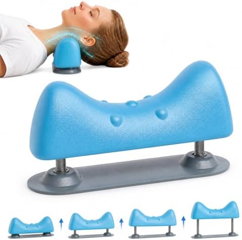 Adjustable Neck Stretcher Device with Screw Micro-Adjustment, Cervical Traction for Neck Pain Relief, Ergonomic C-Curve for Controlled Daily Stretching