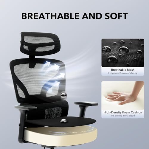 High Back Ergonomic Mesh Office Chair, 300LBS Heavy Duty Home Office Desk Chairs with Adjustable Lumbar Support,3D Armrest,Headrest, Comfortable Gaming Chair, Black