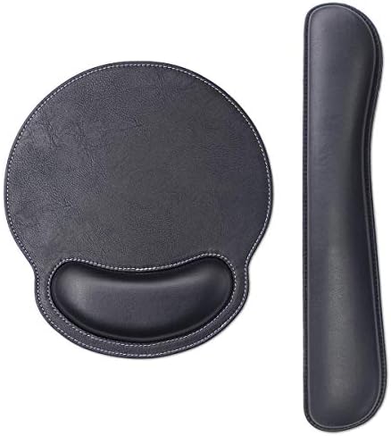 RICHEN Ergonomic PU Leather Keyboard Wrist Rest and Mouse Pad with Wrist Support, Memory Foam Set for Computer/Laptop,Gaming and Office, Comfortable for Easy Typing & Pain Relief (PU Black)