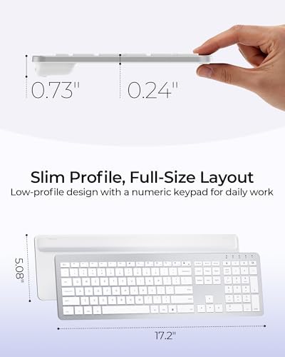 seenda Rechargeable Wireless Keyboard and Mouse Combo, Silver and White