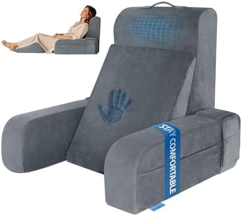 Kayfia Reading Pillow, Gel Memory Foam Back Rest Pillow, 19", Gray