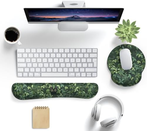 Cute Ergonomic Green Mouse Pad Cat Wrist Support,[ 20% Larger] Wrist Rest Gel Anime Kawaii 3D Green Office Plants Mouse Pads, Keyboards Silicon Wrist Pad,Pain Relief,Game Work Study Home Office.