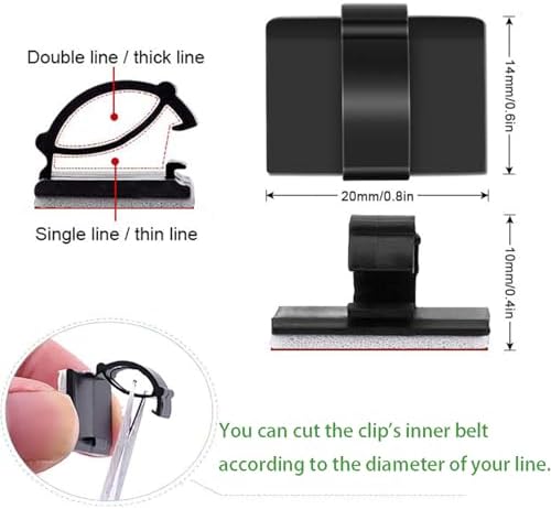 Cable Clips Self with 3M Adhesive Cord Organizer, Wire Holder Clamp Management Sticky for Desk Car Dash Cam Tables Wall, Black 30pcs