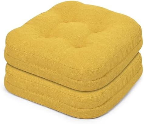 baibu 2-Layer Dining Chair Cushions, 2 Pack, 16.5 x 16.5 x 3.5 in, Yellow