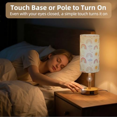 Bedside Table Lamp, Dimmable Touch, AC Outlet, USB A+C (SunRainbow)